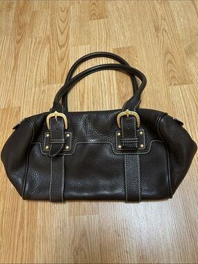 Dooney & Bourke Brown Leather Tote Handbag with Gold Hardware